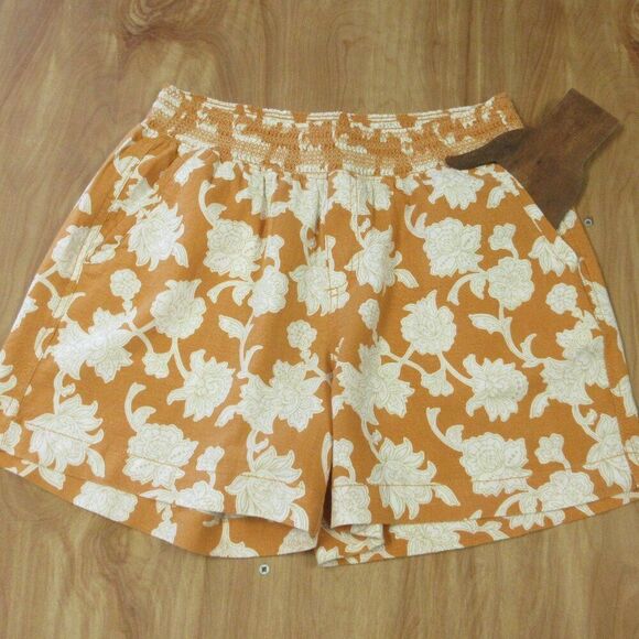 BRIGGS Ladies Linen Blend Shorts Womens Size M Cream Flowers Orange Floral NWT - Picture 4 of 13